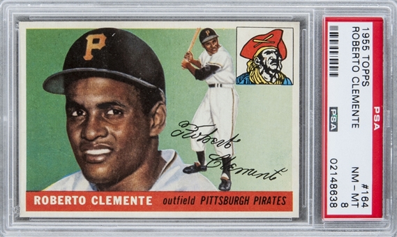 1955 Topps #164 Roberto Clemente Rookie Card - PSA NM-MT 8 - Perfectly Centered